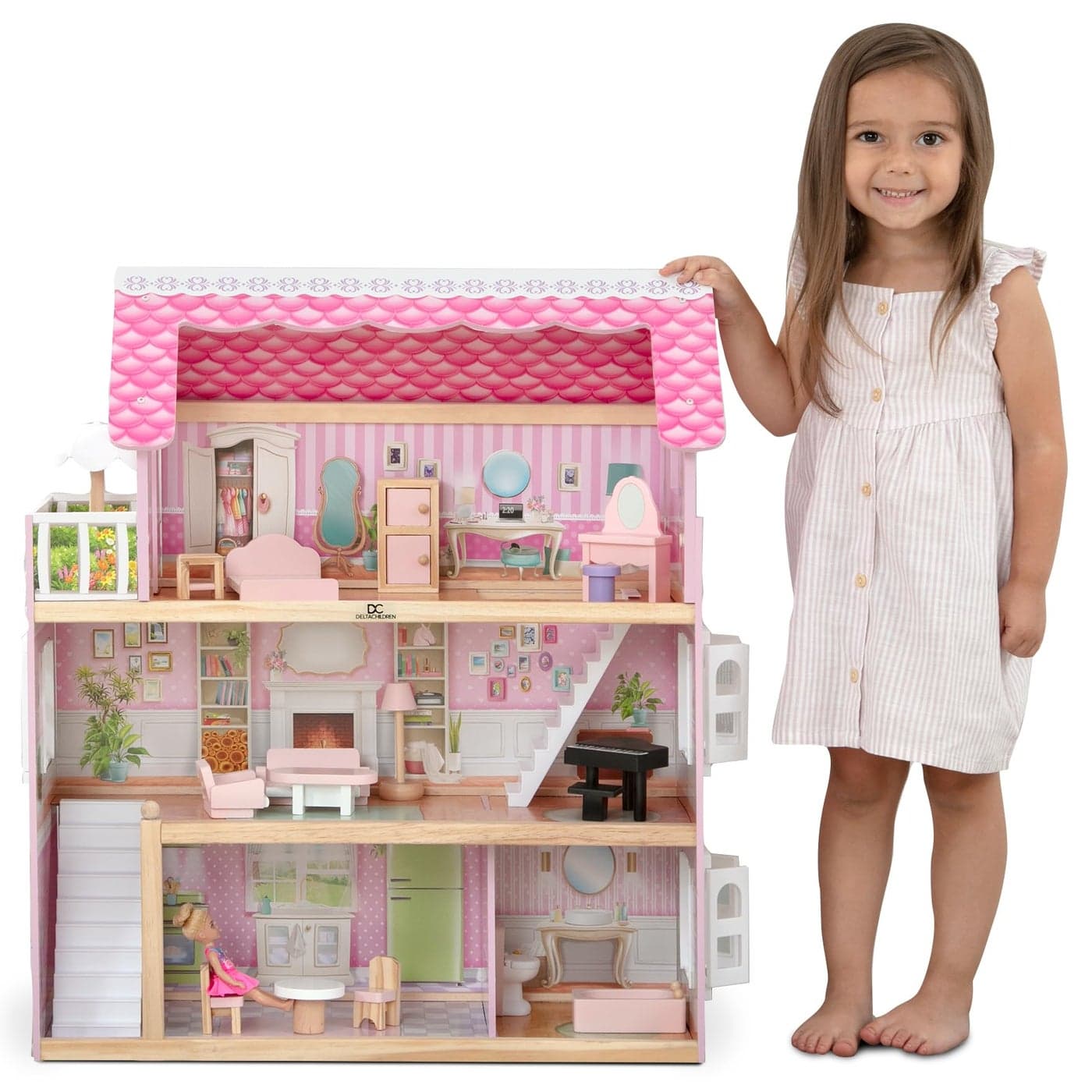 Delta Children Little Gem Dollhouse 3Story Dollhouse with 4 Rooms Includes 16 Accessories Fits 5inch Dolls Pretend Play Dream Gift for Ages 3