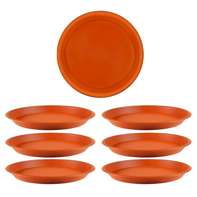 CINAGRO UV Treated 6.5 Inch Round Bottom Trays - Pack of 6, Fits 8 inch Round Pots, Gamla Saucer Plate, Durable Planter Drip Trays for Pots, Round Water Collection Plate for Indoor & Outdoor Plants
