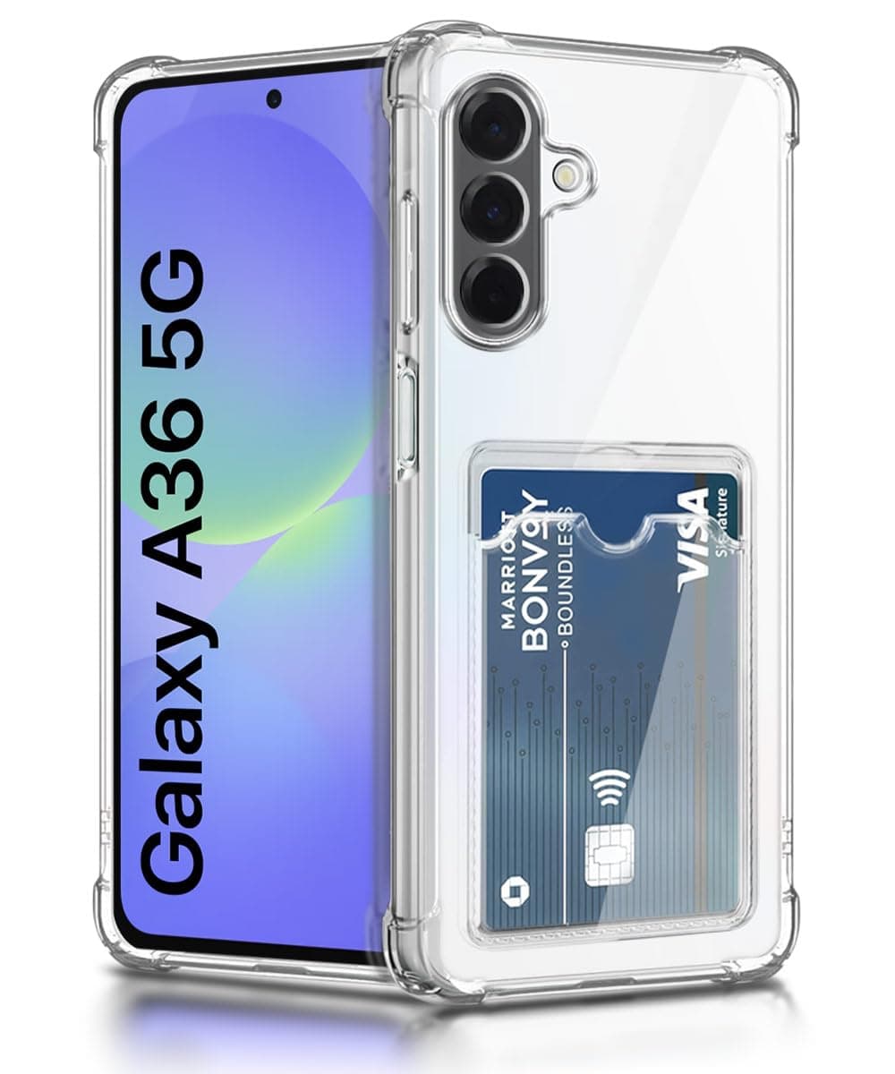 WOW IMAGINE Transparent Back Cover Case for Samsung Galaxy A36 5G | Galaxy A56 5G | Flexible Built-in Slim Card Pockets Wallet | 360° Camera Protection TPU | Soft Silicone Mobile Cover - Transparent