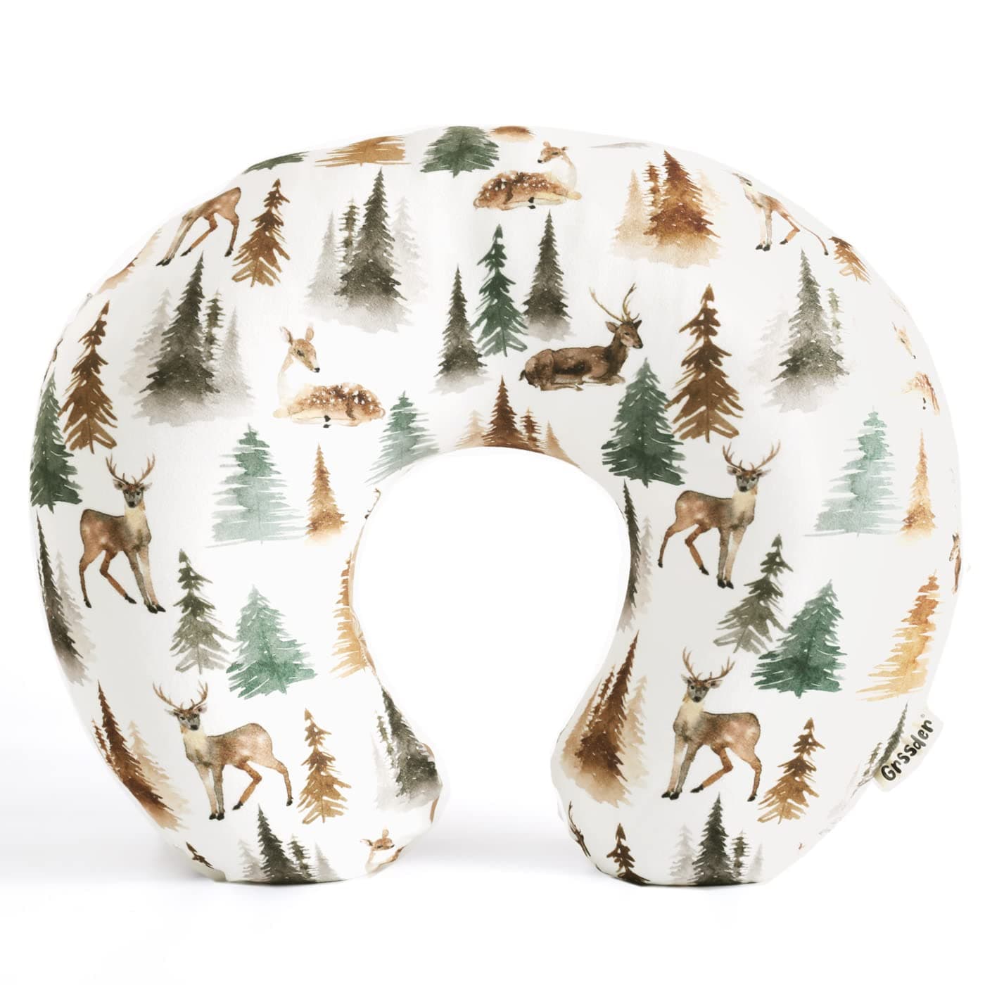 GRSSDER Nursing Pillow Cover Stretchy Minky Removable Nursing Covers for Breastfeeding Pillows Ultra Soft Comfortable Slipcover for Boy and Girls Stylish Watercolor Forest Deer and Leaves