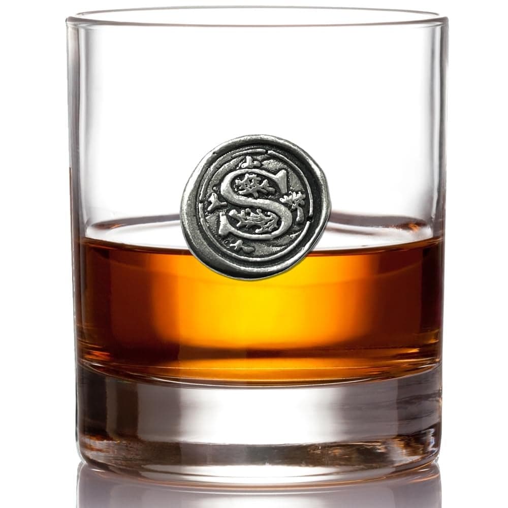 English Pewter Company 11oz Old Fashioned Whiskey Rocks Glass With Monogram Initial Unique Gifts For Men Personalized Gifts With Your Choice of Initial S MON119