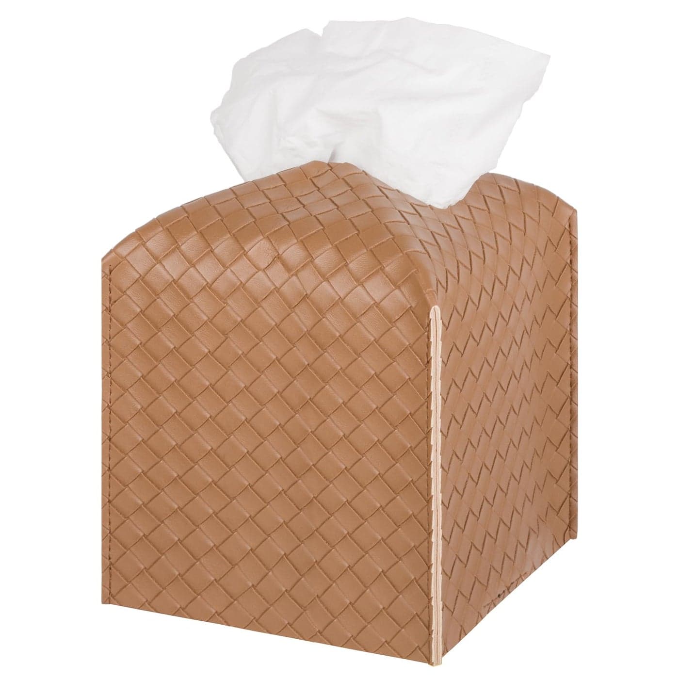 Tissue Box Cover PU Leather Tissue Holder Square Facial Tissue Case Facial Paper Organizer Dispenser for Bathroom Vanity Countertop Tabletop Car Brown