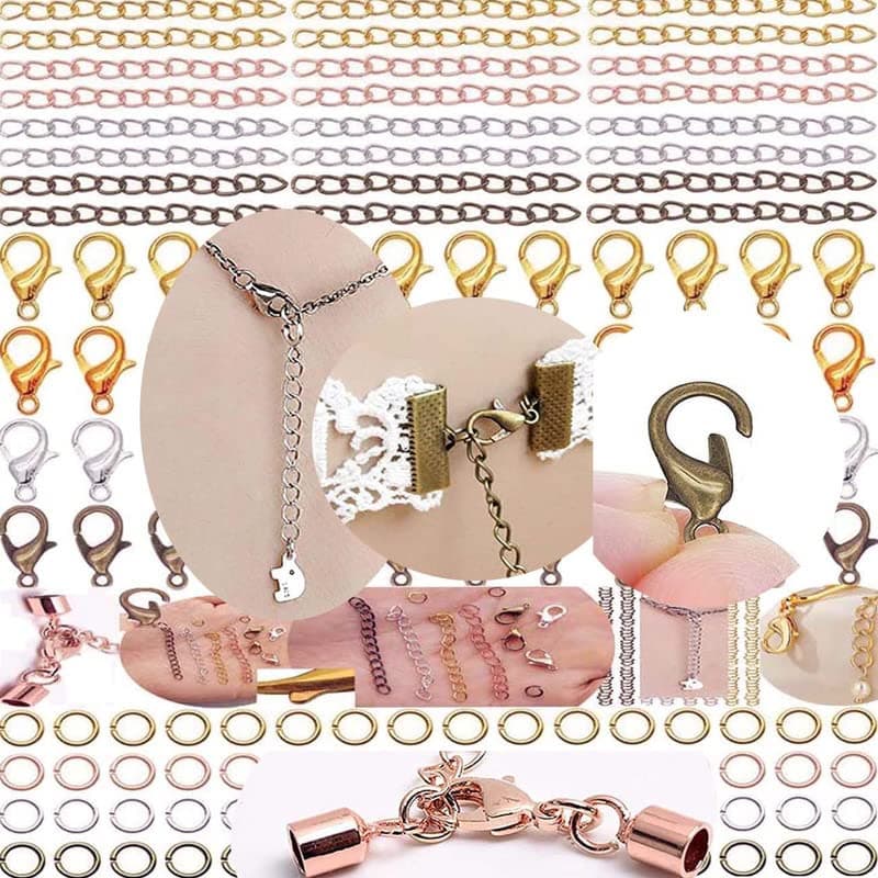DIY Crafts 20x Lobster Claw Clasps & 1 Mtr Extender Chains with Every 100 Grm Rest Jump Rings, Lobster Clasps Chain Jump Ring for Jewelry Making Necklace Bracelet Anklet Key (200 Grm, Antique Bronze)