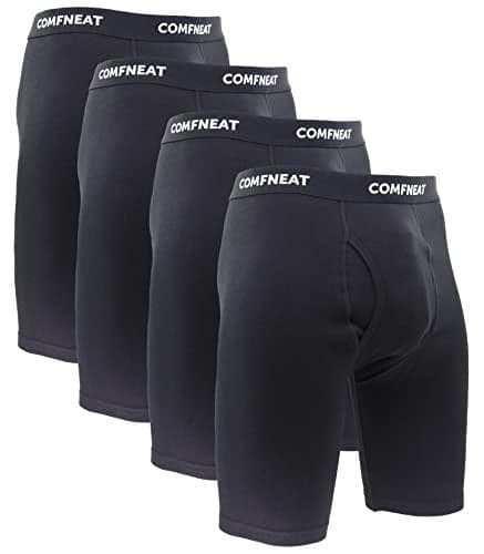 Comfneat Men's 9" Long Leg Cotton Boxer Briefs Stretchy Comfy Underwear 4-Pack (Black 4-Pack, XL)