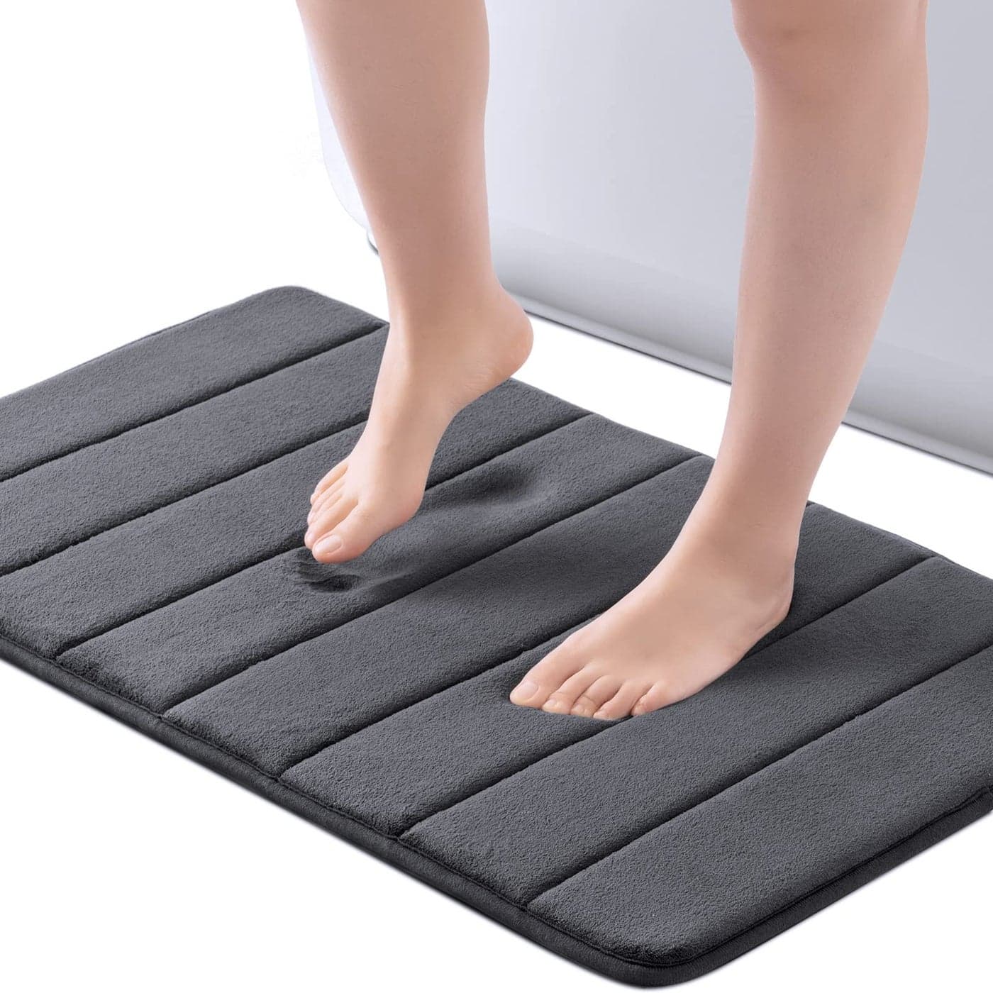 ROSMARUS Memory Foam Bath Mat 20 x 32 Water Absorbent Shower Mat Thick Non Slip Bath Rugs with PVC Backing Ultra Soft Bathroom Rugs for Floor Tub Charcoal Gray