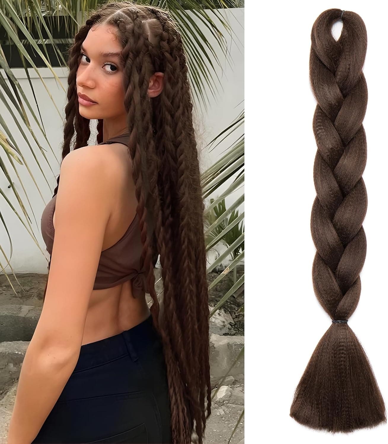 Benehair Braiding Hair Long Braids Extensions Hair 24 Inches Colorful Synthetic Hair for Braid Human Braiding Hair Brown Hair Extensions for WomenBrown 100g