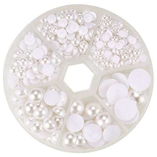 PH PandaHall 6 Sizes White Flat Back Pearls Cabochon 690pcs Flat Pearls Gems for Cup Nails Crafts Shoes Hairband Scrapbooking Embellishment Makeup Wedding Phone Case Making 4mm 5mm 6mm 8mm 10mm 12mm