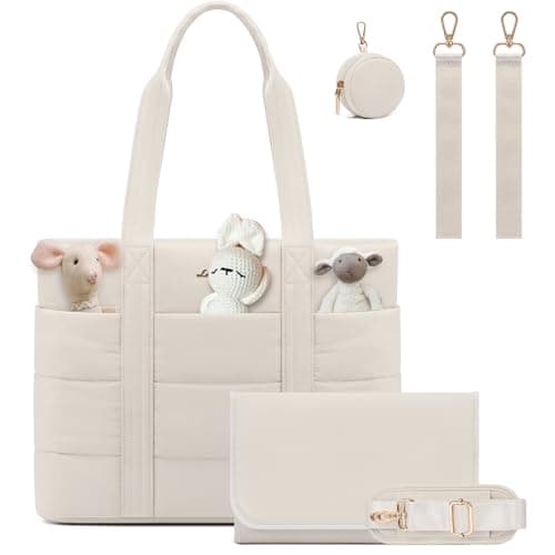 LOVEVOOK Diaper Bag Tote Puffer Baby Diaper Bag with Insulated PocketTravel Diaper Tote with Pacifier Case and Changing Pad