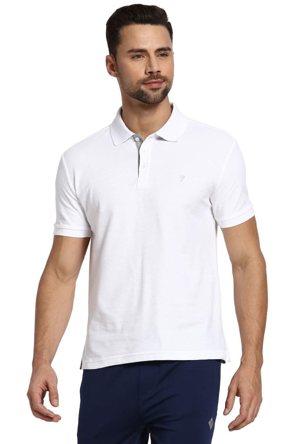 Van Heusen Men's Solid Regular Fit Polo (IHTSKP1LWH60032_White_S)