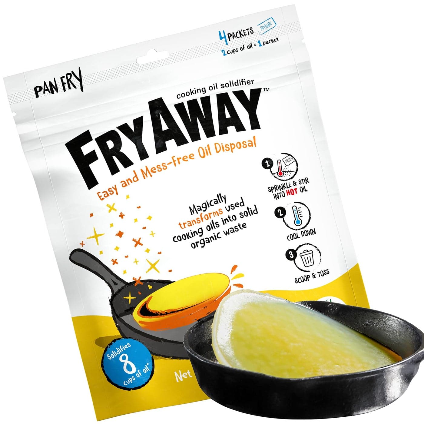 FryAway Cooking Oil Solidifier VegetableCanola Oil Hardener for Easy Disposal Natural Oils Solidifies Grease Solidifying Powder Waste Solution As Seen on Shark Tank Pan Fry Up to 8 Cups