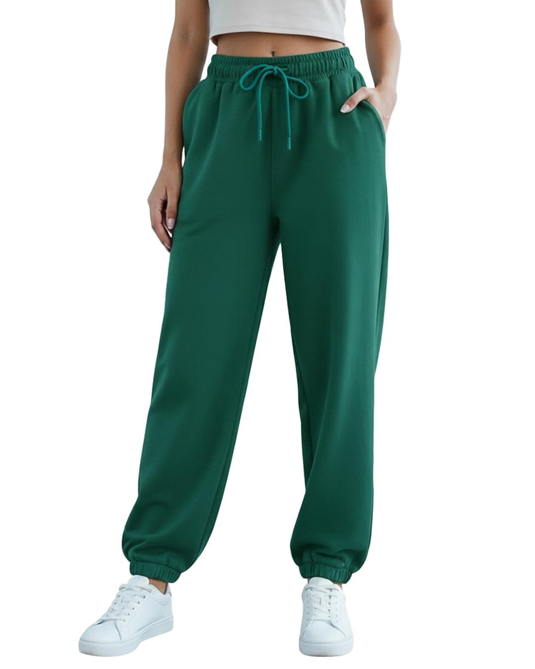 Bewakoof Heavy Duty 1.0 Women's Solid Super Loose Fit Cotton Blend Joggers_605587_Green_M