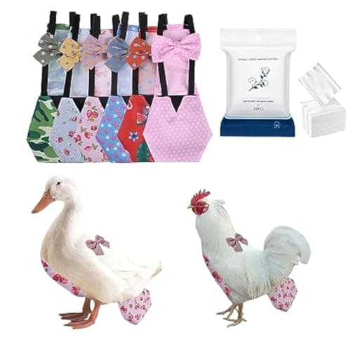 MANON ROSA Chicken Diapers Bantam Hens Reusable 6Piece Set with Bow Ties Poultry Nappies Washable Waterproof for Geese Pet Ducks Silkie6D20P S