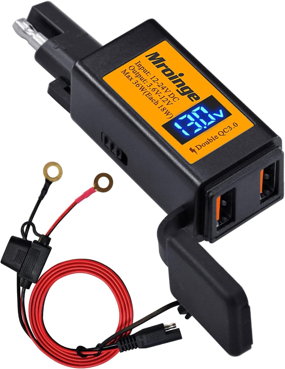 Mroinge Motorcycle USB Charger, 6.8A SAE to USB Adapter with Dual Port QC3.0 Fast Charge