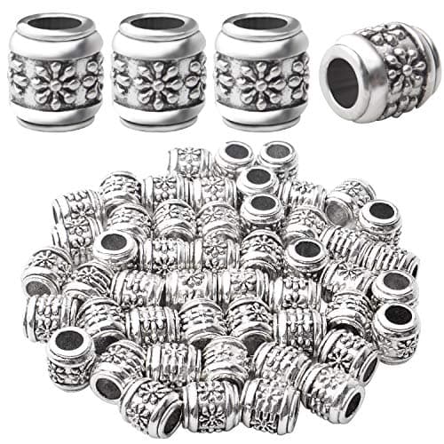 Aylifu 50pcs Antique Silver Large Hole Spacer Beads Alloy European Style Tube Bead Spacer Tibetan Beads Column Spacers Jewelry Spacer Charms for DIY Bracelet Jewelry Crafts Making Hole 5mm