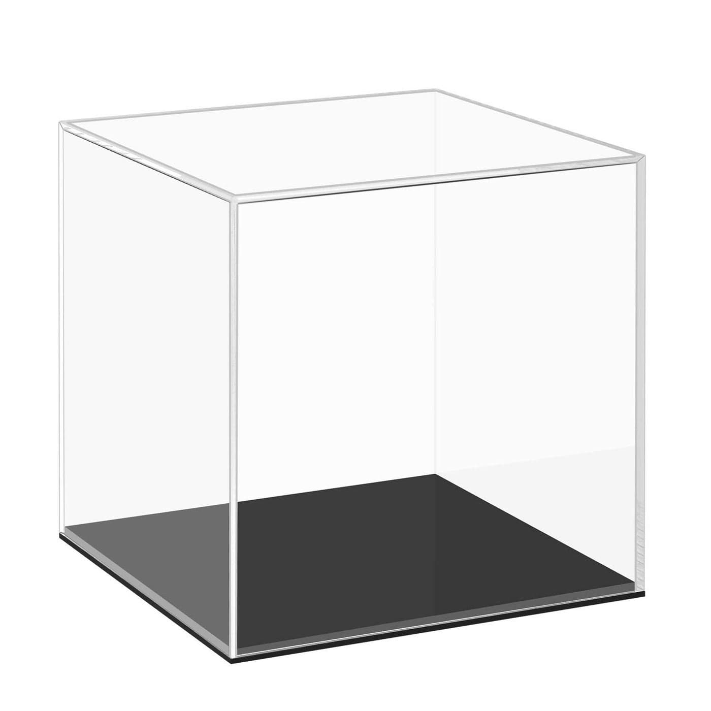 Cliselda Fully Assembled Acrylic Display Case with Black Base 4x4x4 in, Clear Square Acrylic Box Cube Small Acrylic Storage Containers, Dustproof Plastic Display Box for Collectibles Action Figures