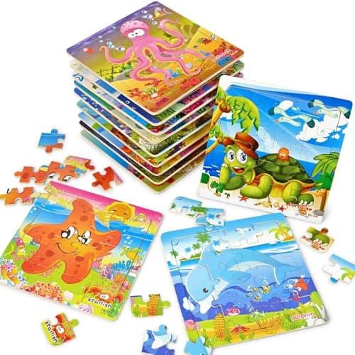 Vileafy Under The Sea Party Favors for Kids 12 Pack Ocean Animal Wooden Puzzles with Gift Bags 20Piece Mini Jigsaw Toys for Boys Girls Ages 48 Birthday Return Gifts Classroom Prizes