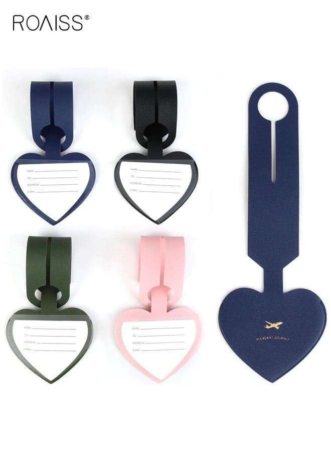 4 PCS Heart-Shaped Leather Travel Luggage Tags; Flip-Top Lanyard with Paper Tag to Prevent Loss Check-In Name Boarding Pass Id Label One-Piece Card Holder to Prevent Deformation