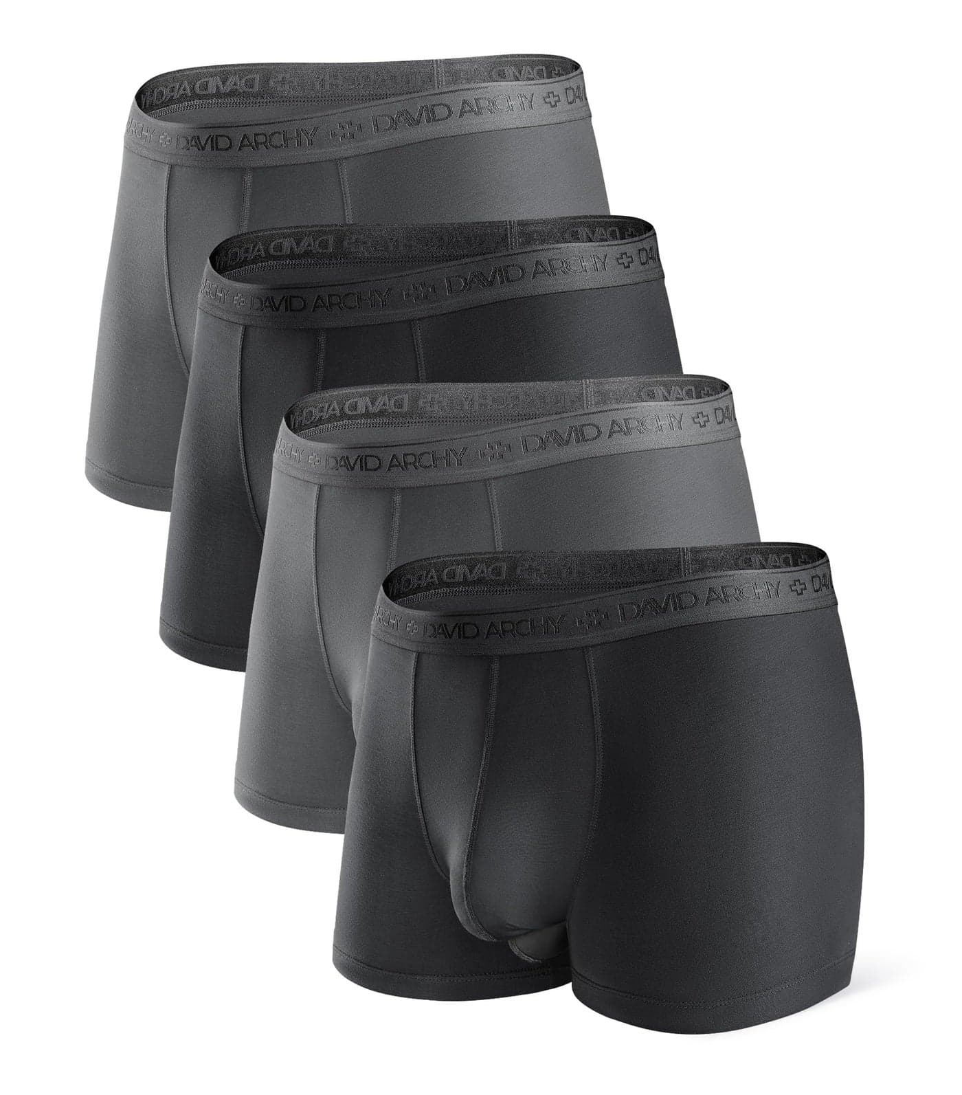 DAVID ARCHY Men's Underwear Ultra Soft Modal Dual Pouch Trunks Support Ball Pouch Bulge Enhancing Boxer Briefs for Men 4 Pack(XL, Black/Charcoal)