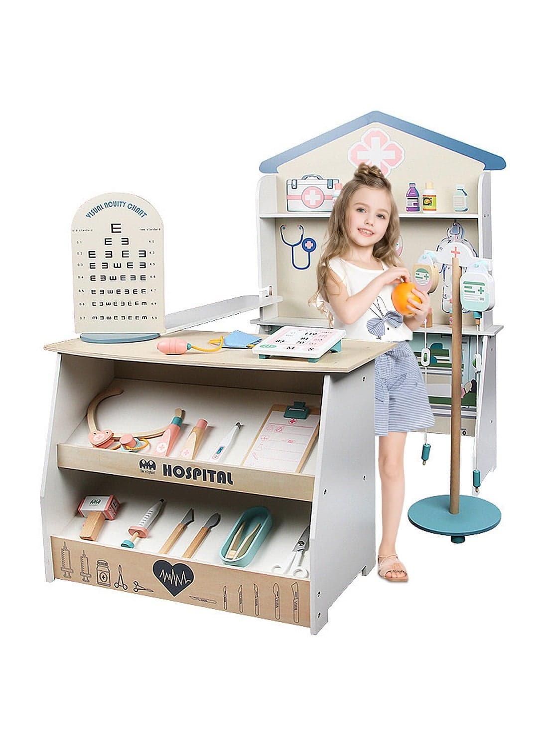 Pretend Hospital Kids Doctor Kit, Wooden Doctor Play Set w/Plenty of Medical Toy Accessories, Ideal for Toddler Play Doctor, Pretend Kids Playset for Birthday Gifts