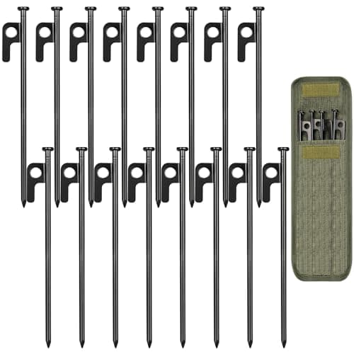 16 Pack Tent Stakes, 8in Heavy Duty Stakes with Storage Bag, Forged Steel Tent Pegs for Camping