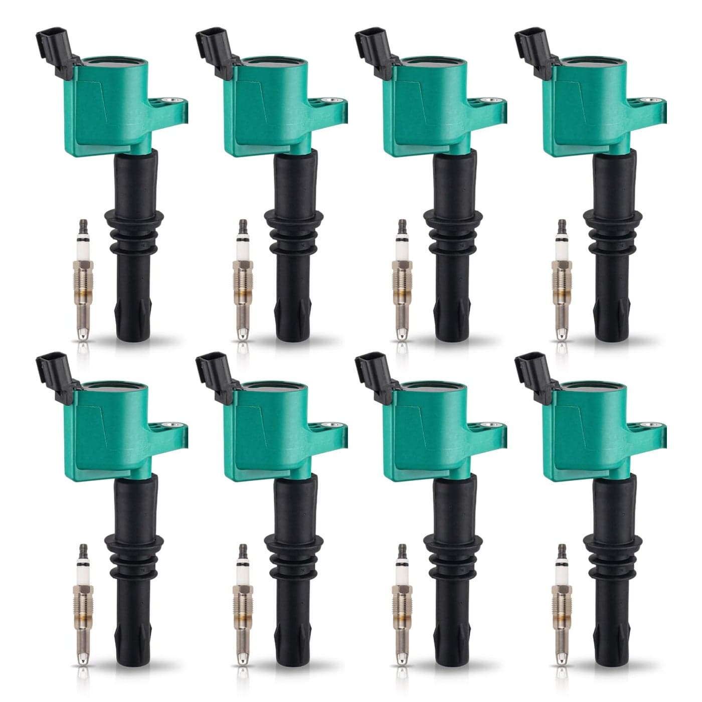 ENA Set of 8 Green Ignition Coil Pack Iridium Spark Plug Compatible with Ford Expedition F150 F250 F350 F450 F550 Super Duty Mark Navigator 54L 68L 2004 2005 2006 2007 2008 Replace SP515 DG511