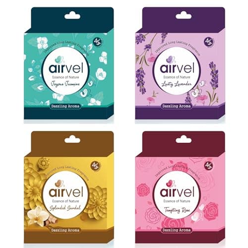 Airvel Air Freshener Blocks for Bathroom & Home | Long Lasting Jasmine, Rose, Lavender & Sandalwood Fragrance | Odor Neutralizer for Cupboard & Small Spaces | 75 g Each Pack Of 4