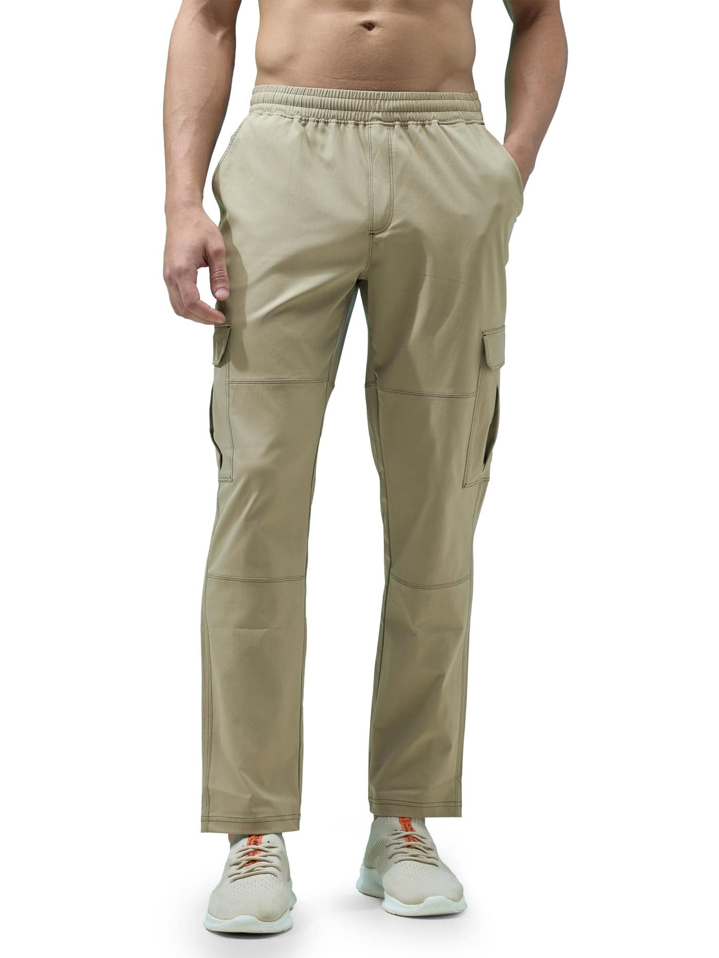 TECHNOSPORT Mens Polyester Straight Fit Sports Cargo Track Pant with Ts Flexi for Running, Gym & Sports - (MPP842KHI_Khaki_2XL)