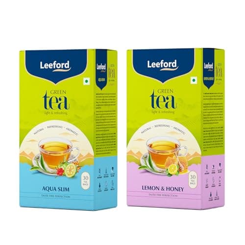 Leeford Aqua Slim + Honey Lemon Green Tea – Pack of 2 (30 Compostable Tea Bags) | With Garcinia, Hibiscus & Moringa for Digestion & Detox | Supports Weight Management & Metabolism