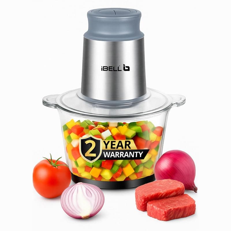 IBELL MT200GM Electric Chopper, 2-Yr Warranty, 2 Litre Glass Bowl, 700W, Multi Purpose for Cutting Slicing Meat, Vegetables, Nuts & Fruits (Silver)