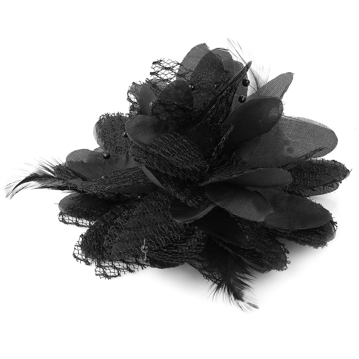 Rose Flower Hair Clip Artificial Flower Brooch Hairpin Feather Hairband Floral Hats Barrette Black Headpiece Accessory for Women Headwear Dress Halloween Christmas Valentines Easter Wedding Prom Party