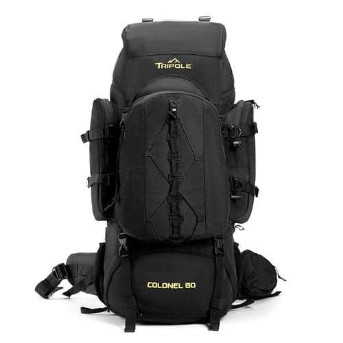 Tripole Colonel Metal Frame 80L Rucksack with Detachable Bag & Rain Cover for Trekking & Travelling | Men & Women | 3 Year Warranty (Black, 80)