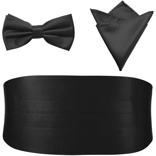 PenSee Fashion Elegant Black Bow Ties for Men - Elevate Your Style with Our Premium String Cummerbund Set - Perfect for Formal Events, Tuxedo Bow Ties for Men