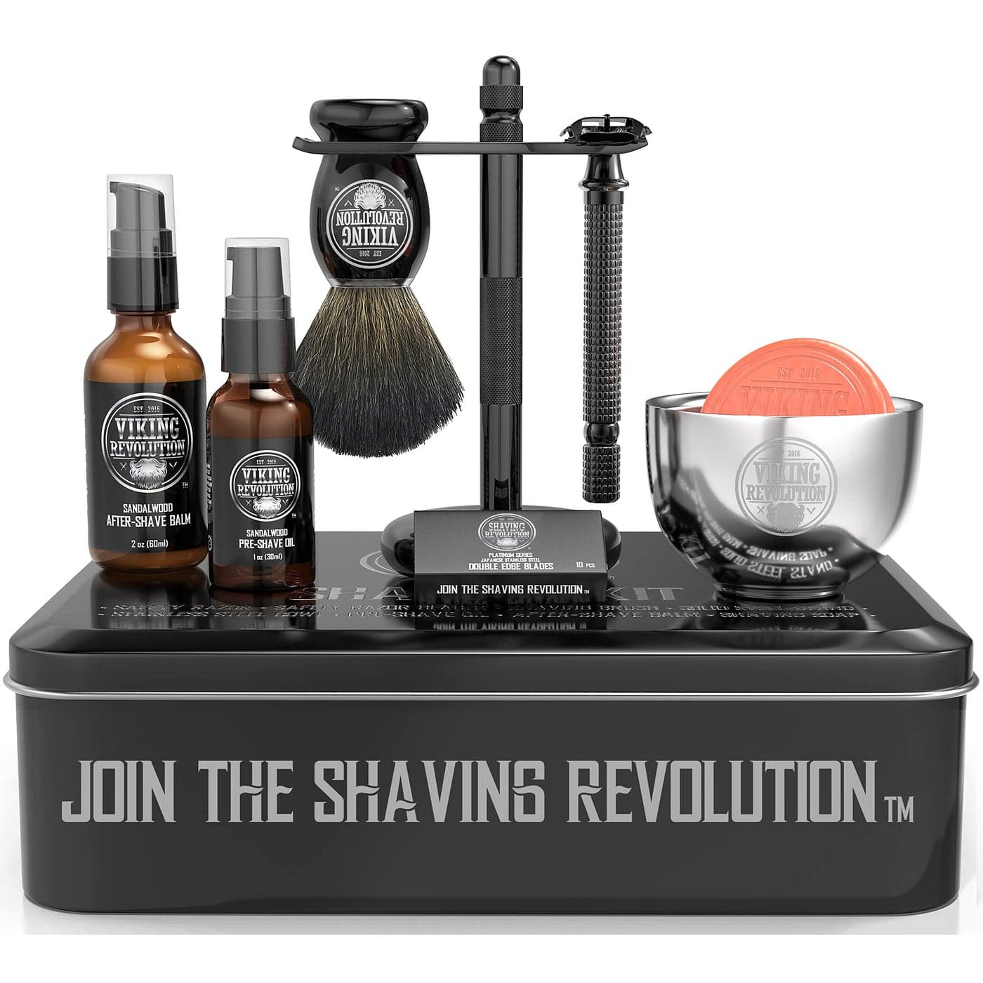 Viking Revolution Luxury Safety Razor Shaving Kit Includes Double Edge Safety Razor Stand Bowl AfterShave Balm PreShave Oil Badger Brush Safety Razor Kit