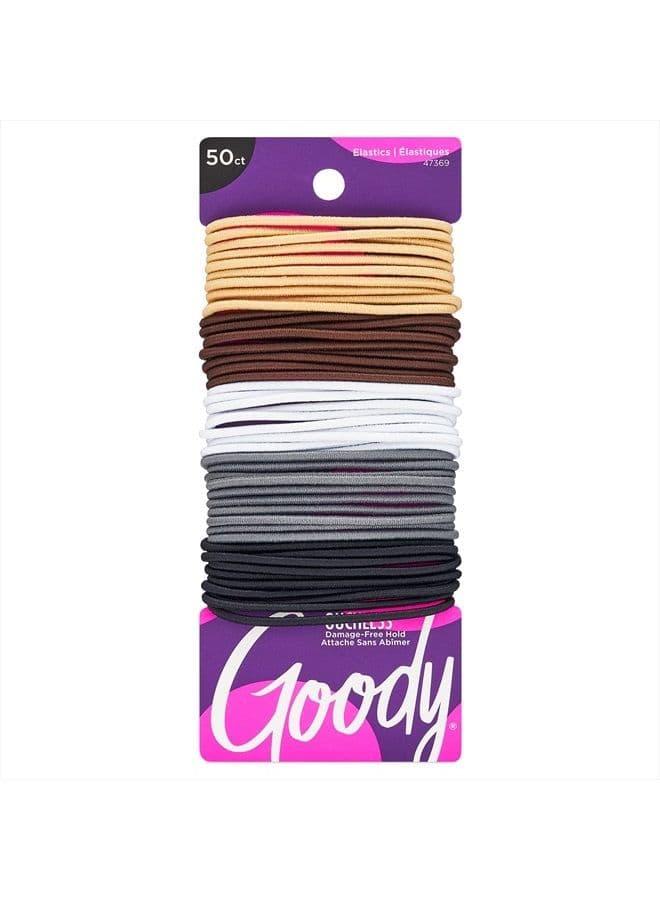 Goody Ouchless Elastic Hair Tie - 50 Count, Neutral Colors - 2MM for Fine to Medium Hair - Pain-Free Hair Accessories for Men, Women, Boys, and Girls - for Long Lasting Braids, Ponytails