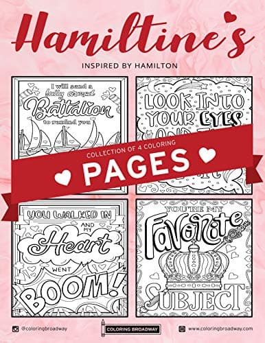 Coloring Broadway - Hamilton Inspired Coloring Pages (Set of 4), Hamiltine’s Collection Musical Merchandise, Printed on Matte Card Stock (8 1/2” x 11”), Ideal Gift for a Broadway Theater Lover