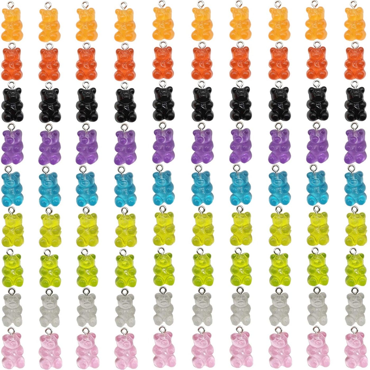 TIHOOD 100 PCS Resin Gummy Bear Pendant Colorful Candy Charms Cartoon Keychains Necklace Charm Cute Bracelet Accessories for Child DIY Craft