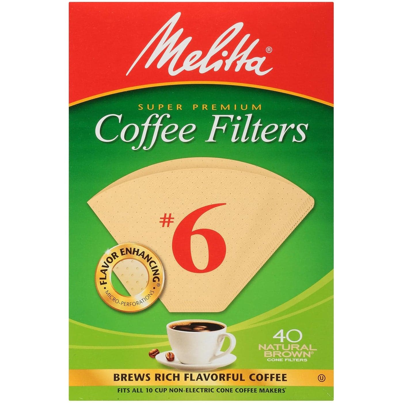 Melitta 6 Cone Coffee Filters Unbleached Natural Brown 40 Count Pack of 12 480 Total Filters Count Packaging May Vary