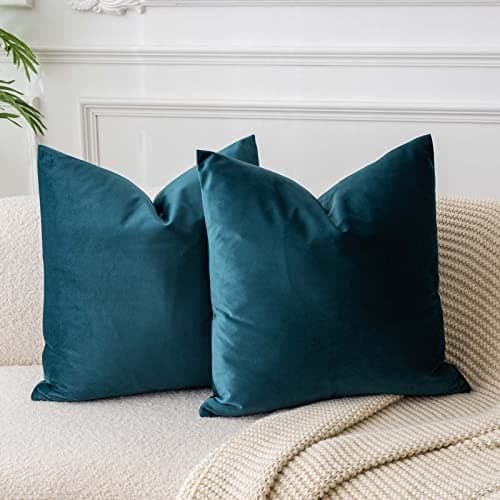 JUSPURBET Decorative 20x20 Pillow Covers Set of 2 Velvet Throw Pillow Covers for Couch Sofa Bed Soft Cushion Covers Cases with Hidden Zipper for Living Room Home,Peacock Blue