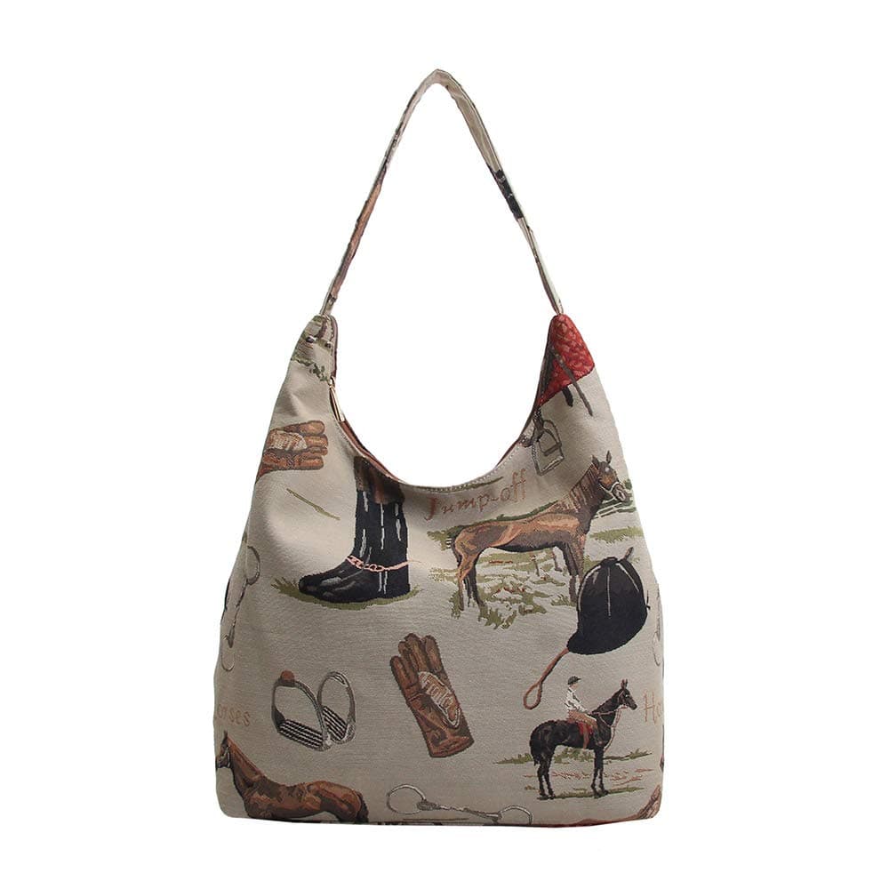 Signare Tapestry Hobo Shoulder bag Slouch Purse For Women with Horse Design HOBOHOR