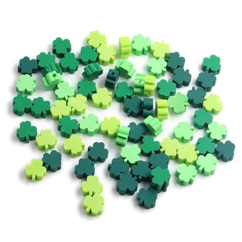 100 Pcs St Patricks Day Polymer Clay Beads Mixed Heishi Spacer Bead Charms Supplies for DIY Bracelet Earring Necklace Jewelry Making Clover