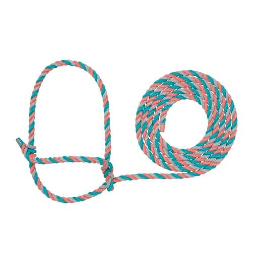 Weaver Livestock Braided Poly Rope Cattle Halter, Adjustable, Modern Style Cow Calf Halter, Livestock Handling Equipment for Showing, Coral/Gray/Teal