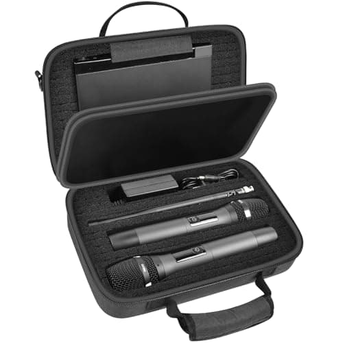 ANKHOH Large Wireless Microphone Case for 2 Handheld Mics and Receiver Hard Karaoke Mic Carrying Bag with DIY Foam for Phenyx Pro for JBL PartyBox for TONOR for Shure and Similar Systems Black