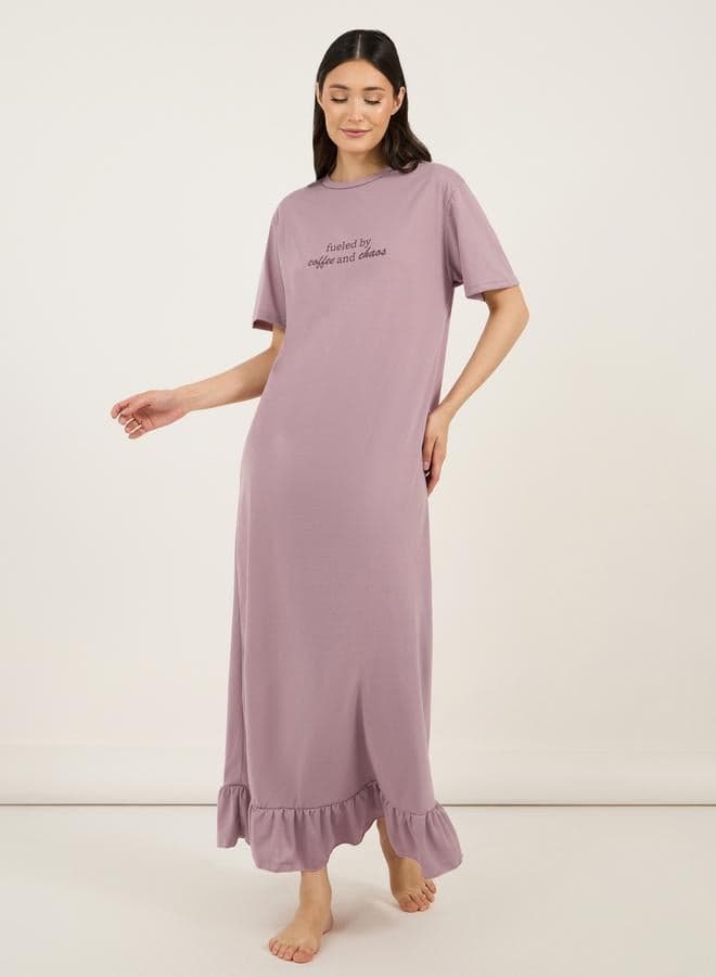 Slogan Print Ruffle Hem Sleep T-Shirt Dress