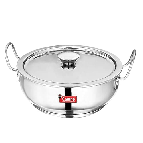 Camro Kadhai Induction Bottom with Lid 3.1 Liters | Gas Stove Compatible | Cookware kadhai | Kadhai for Deep Frying | Kadai for Cooking Stainless Steel | Dishwasher Safe