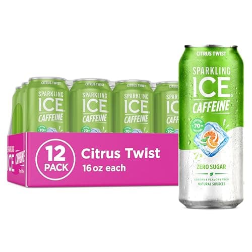Sparkling Ice Caffeine Citrus Twist Sparkling Water with Caffeine Zero Sugar with Antioxidants and Vitamins16 fl oz Cans Pack Of 12