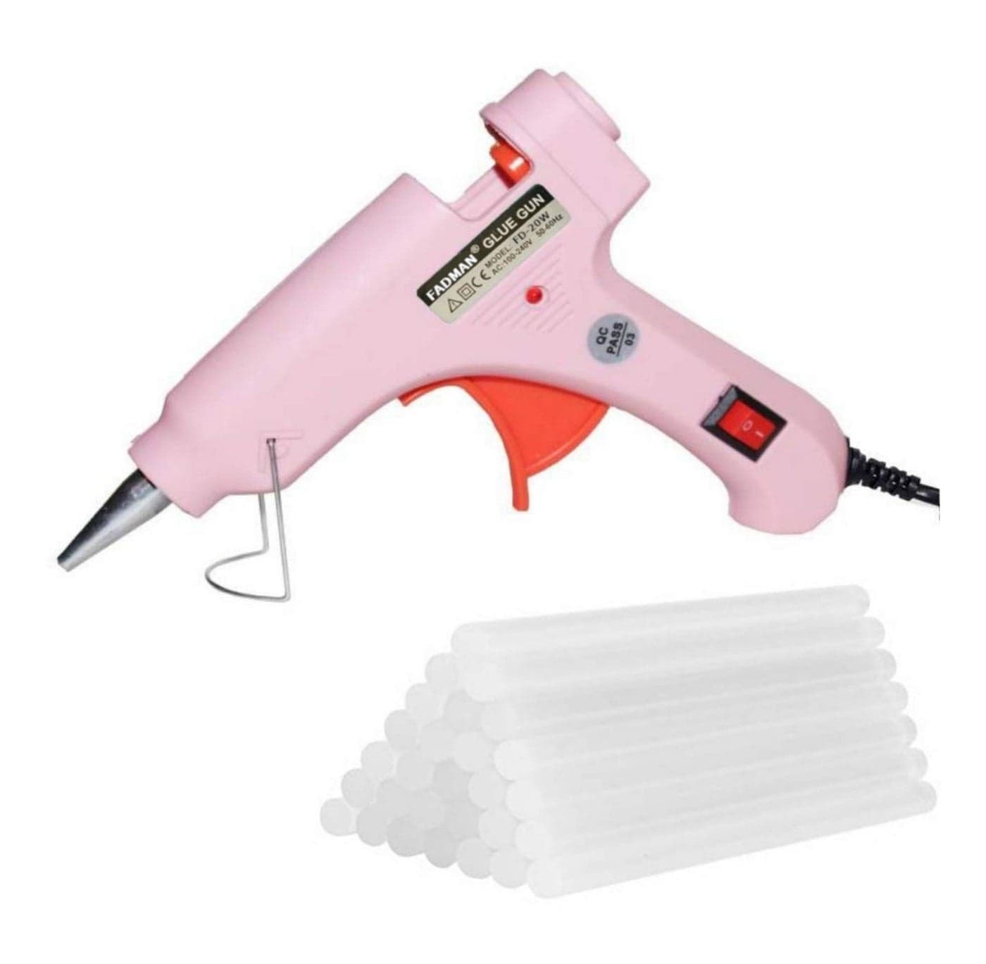 Fadman Electric 20W Pink Mini Hot Melt Glue Gun With 30 Pcs Hot Melt Glue Stick Standard Temperature Corded Glue Gun (7 mm)