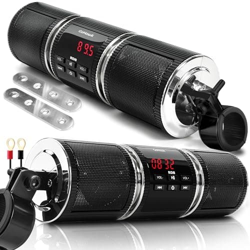 GoHawk Motorcycle Speakers Bluetooth, Waterproof Audio System Built-in Amplifier, FM Radio, AUX Input, USB - Universal Fit for 7/8" to 1.25" Handlebar