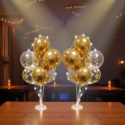 Toys Treasure We Deliver Smiles Party Balloons Centerpiece Stand Kit 2 Sets with Golden Balloons/Light Strings for Tables Themed Birthday Decorations (Gold With Light, 4) (Gold With Light, 2)