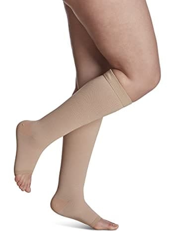 Natural Rubber Calf High Open Toe Compression Stockings 4050 mmHg
