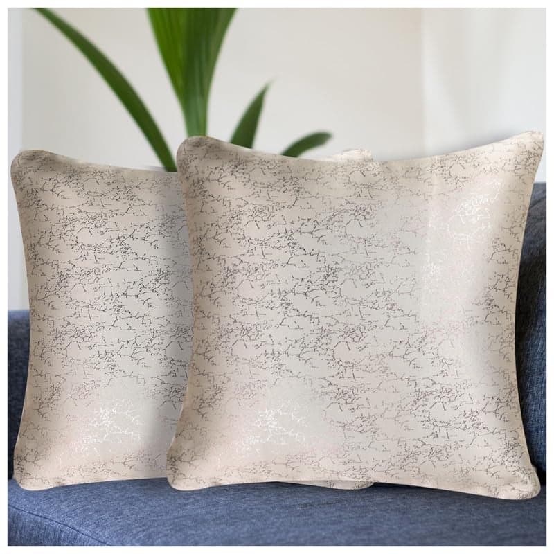 Vendola Decorative Foil Blackout Cushion Cover 16 Inch x 16 Inch, Sofa Pillow Cover Set, Beige Color, Foil Shimmer Glittery Pattern, Diwali Festive, (Beige, 16X16 Inches, Set of 2)